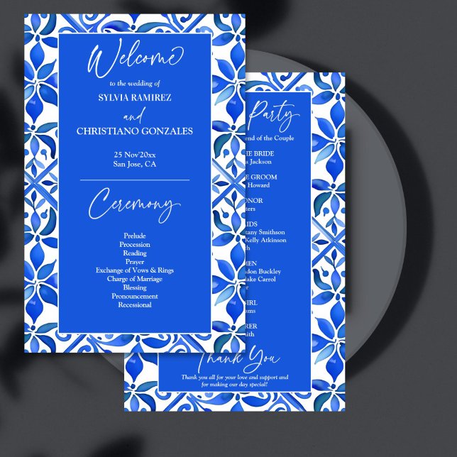 Blue Talavera - Programa de casamento para azulejo (Blue Talavera Spanish tiles vintage Mexican wedding program personalized wedding stationery )
