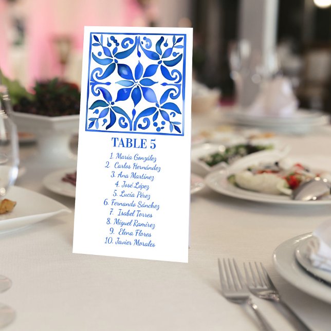 Blue Talavera Vintage Número da mesa de casamento  (Blue and white Talavera Vintage Mexican wedding table number cards personalized reception decor)