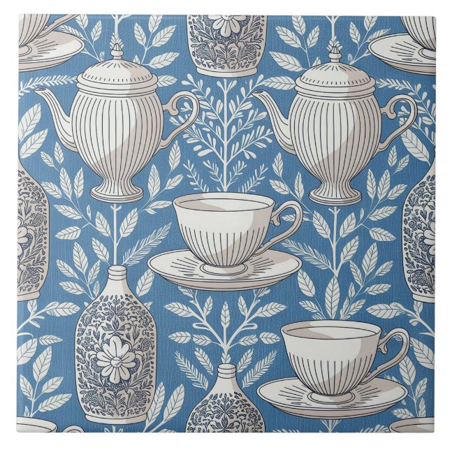 Blue Teacups Vintage Leaf Design (Frente)