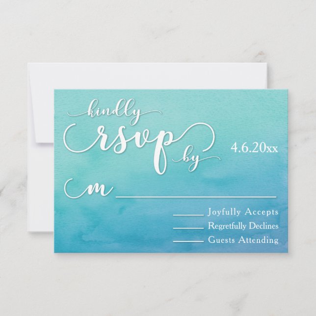 Blue & Teal Ombre Watercolor Modern Wedn RSVP (Frente)