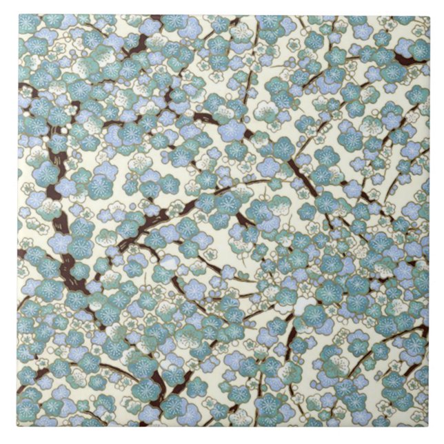 Blue Teal Sakura Fine Vintage Japonês Floral (Frente)