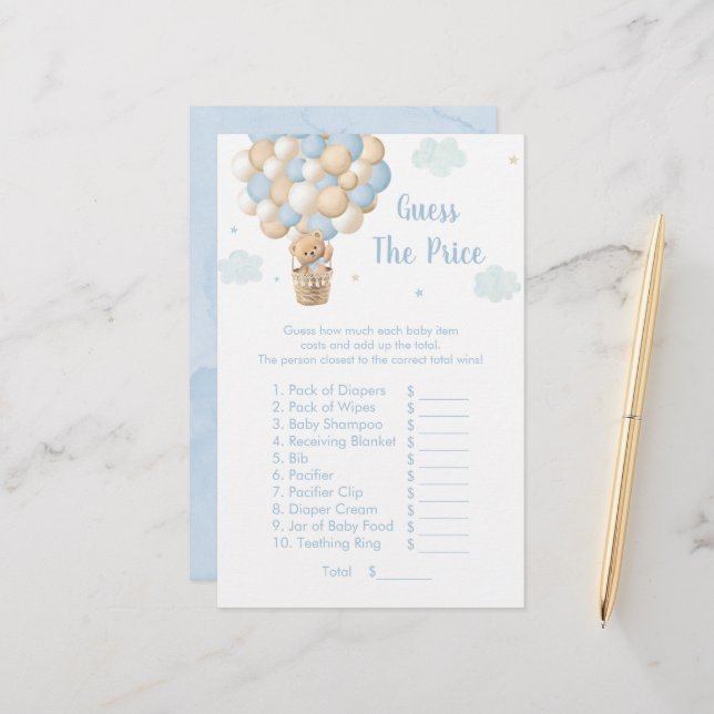 Blue Teddy Balloons Guess The Price Shower Game (Frente/Verso In Situ)