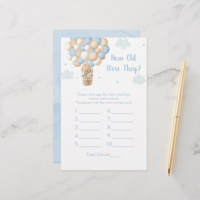 Blue Teddy Balloons How Old Were They Shower Game (Frente/Verso In Situ)