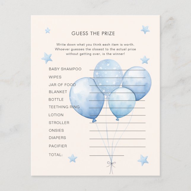 Blue Teddy Bear adivinha o jogo do Chá de fraldas (Frente)