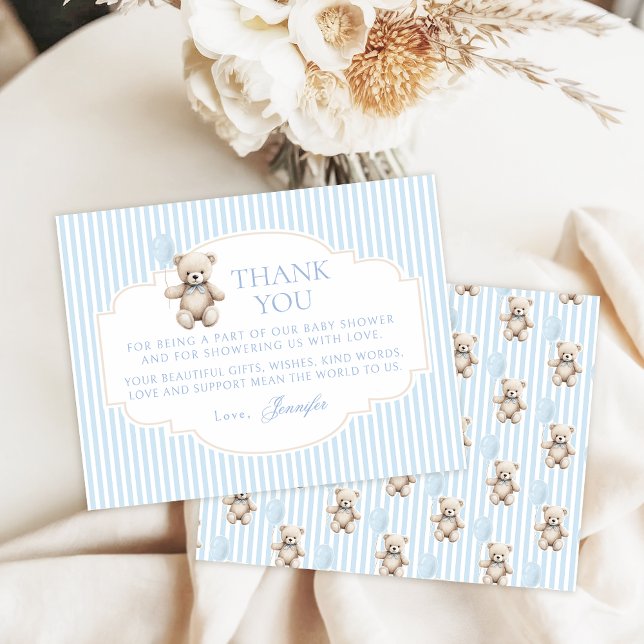 Blue Teddy Bear Baby Boy Shower Thank You Card (Criador carregado)