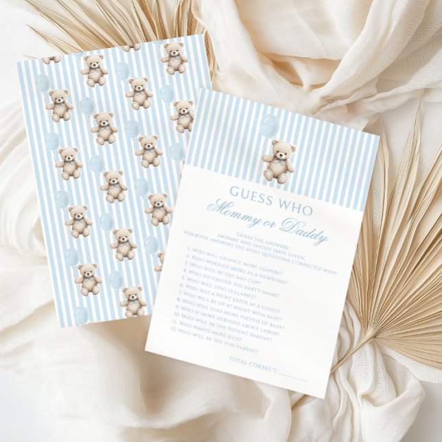 Blue Teddy Bear Baby Shower Mommy or Daddy Game (Criador carregado)