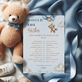 Blue Teddy Bear Balloons Baby Shower Game