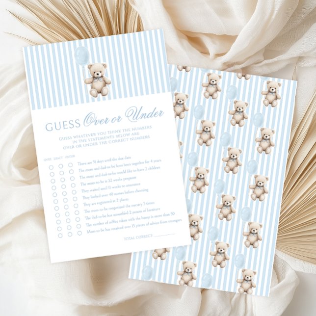 Blue Teddy Bear Bow Baby Shower Over or Under Game (Criador carregado)