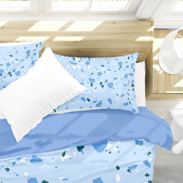Blue Terrazzo Pattern (Blue Terrazzo Pillow Case On Bed)