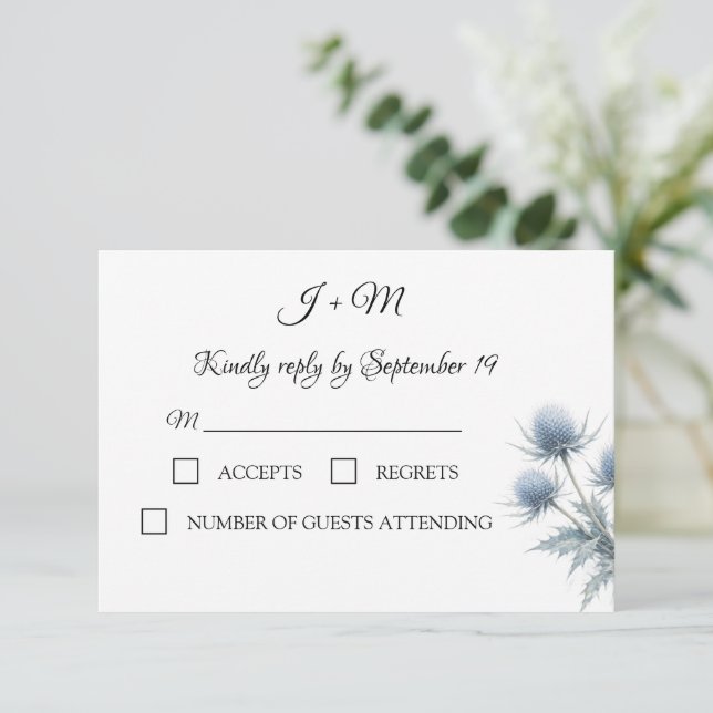Blue Thistle Scottish Simple Wedding RSVP (Em pé/Frente)