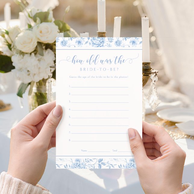 Blue Toile Floral How Old Bride Bridal Shower Game (Criador carregado)