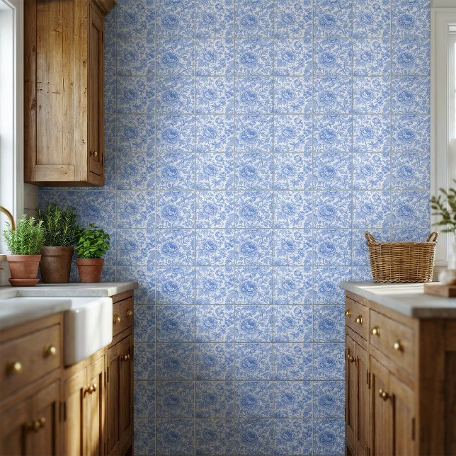 Blue Toile Floral Pattern Classic Botanical (Criador carregado)