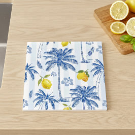 Blue Toile Palm Trees Lemons Pattern
