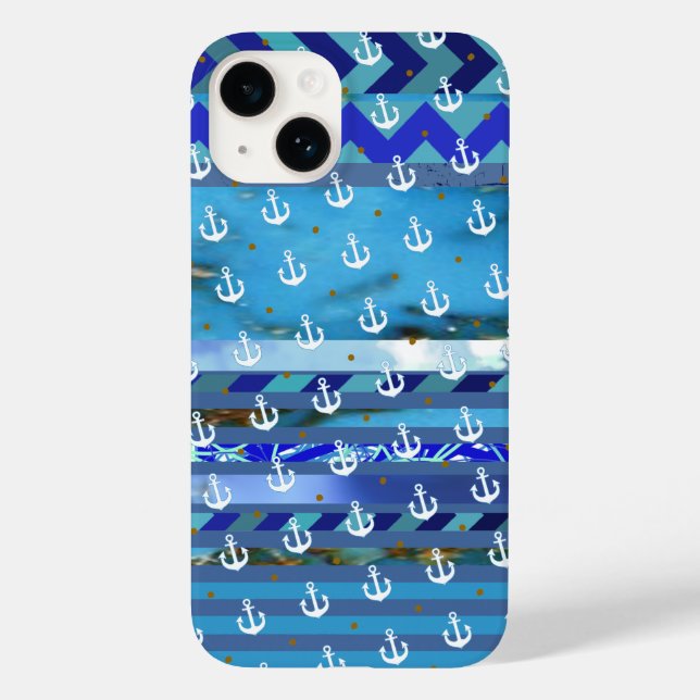 blue turquoise stripes & anchor pattern (Verso)