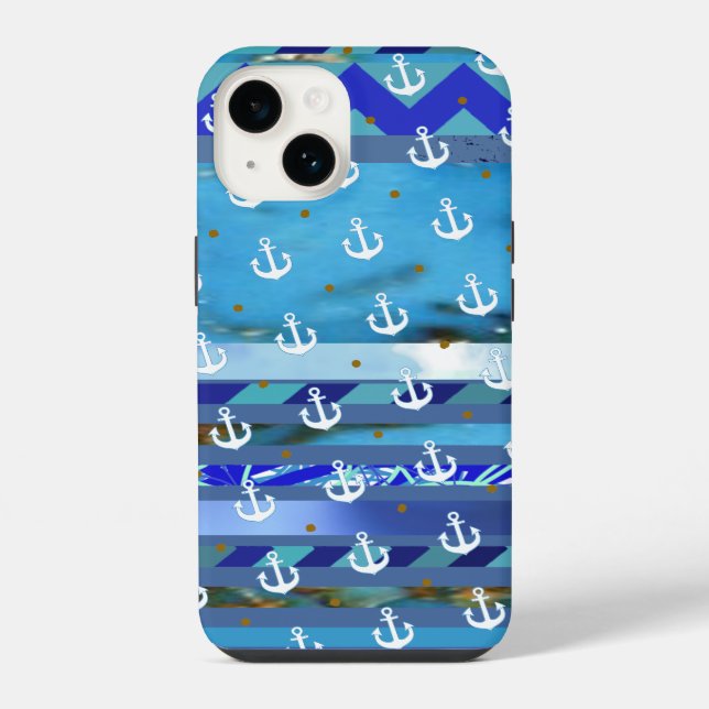 blue turquoise stripes & anchor pattern (Verso)
