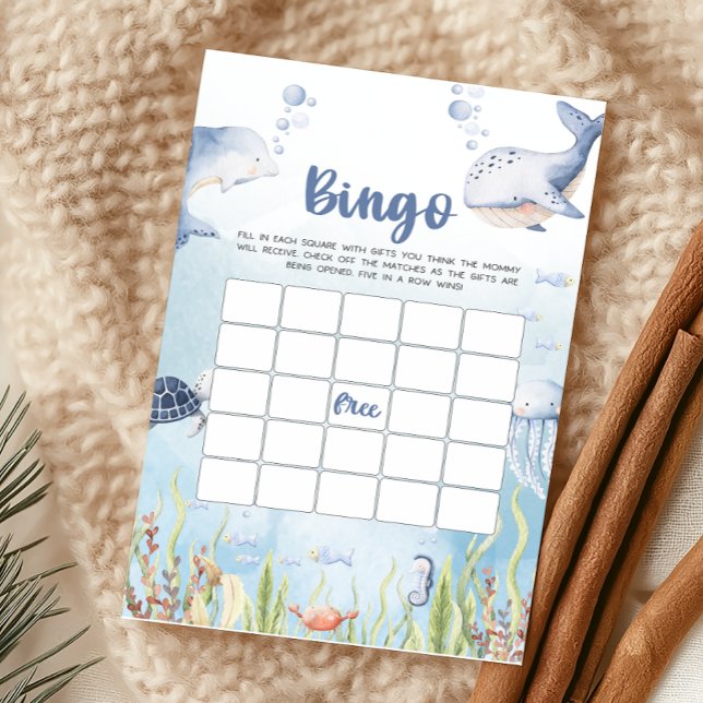Blue Under the Sea Baby Shower Bingo Game (Under the Sea Baby Shower Game)