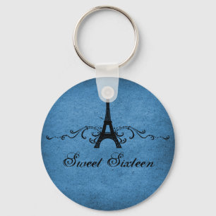 Blue Vintage French Flourish Sweet 16 Chaveiro