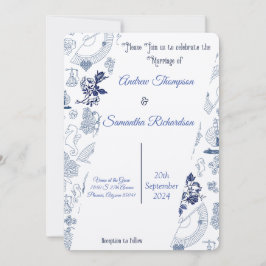 Blue Vintage Romance Convites para Casamento