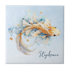 Blue Watercolor Dourado Peixe Koi Personalizado