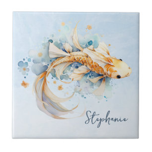 Blue Watercolor Dourado Peixe Koi Personalizado