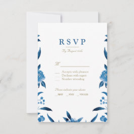 Blue Watercolor floral Chinoiserie Casamento RSVP