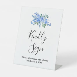 Blue Watercolor Floral Wedding Guest Book