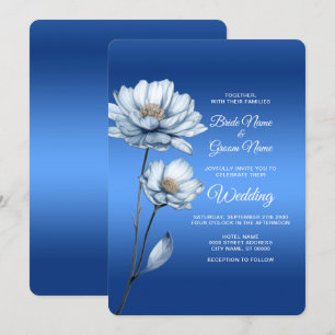 Blue Watercolor Flowers Convite De Casamento