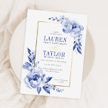 Blue Watercolor Flowers Convite De Casamento<br><div class="desc">Flores de aquarela são colocadas em camadas em torno de uma falso estrutura de ouro com um elegante e escrito por mante. Estimulado após trabalho de arte de jarro de gengibre ou porcelana azul francesa com matizes de indigo.</div>