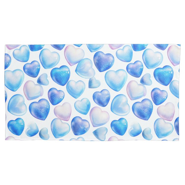 Blue Watercolor Heart King Pillowcases – Set of 2 (Frente-Esquerda)