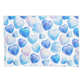 Blue Watercolor Heart Pattern Pillowcase