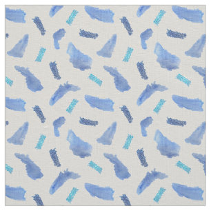 Blue Watercolor Spots Ivory Linen Tecido