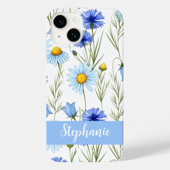Blue Watercolor Wildflower Monogram Name (Verso)