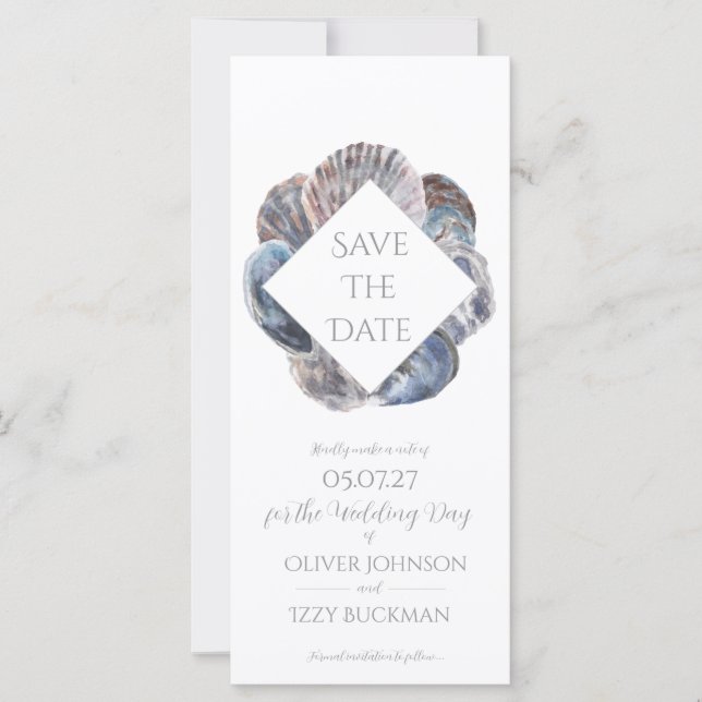 Blue Watercolour Sea Shell Save the Date Flat Card (Frente)