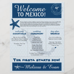 Blue Wedding Starfish Carta de Boas-vindas Cancun 