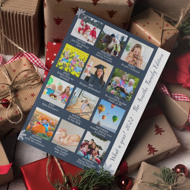 Blue What A Year Review 12 Photo Collage (What A Year 12 Photo Collage Template Card
)