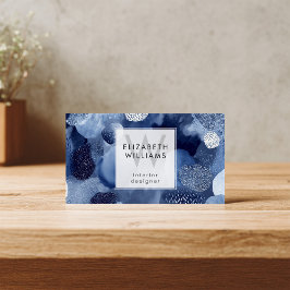 Blue White Abstract Monogram Modern Business Cards