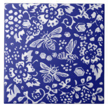 Blue White Bee Honey Floral Farmhouse Art C