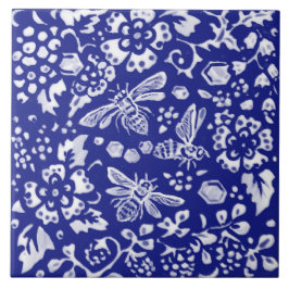 Blue White Bee Honey Floral Farmhouse Art C