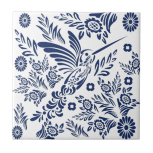 Blue & White Beija-flor Floral Talavera Mexicana