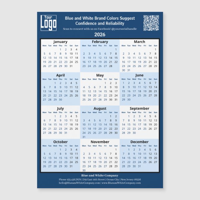 Blue White Black Your Logo 2026 Magnetic Calendar (Frente)
