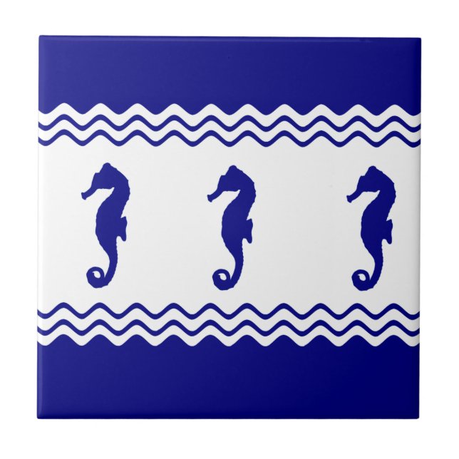 Blue White Coastal Seahorses Stripes (Frente)