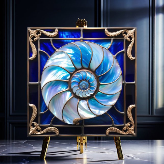 Blue/White Faux Stained-Glass Nautilus Shell 3 (Criador carregado)