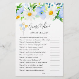 Blue White Floral Adivinha Quem Chá de fraldas Jog