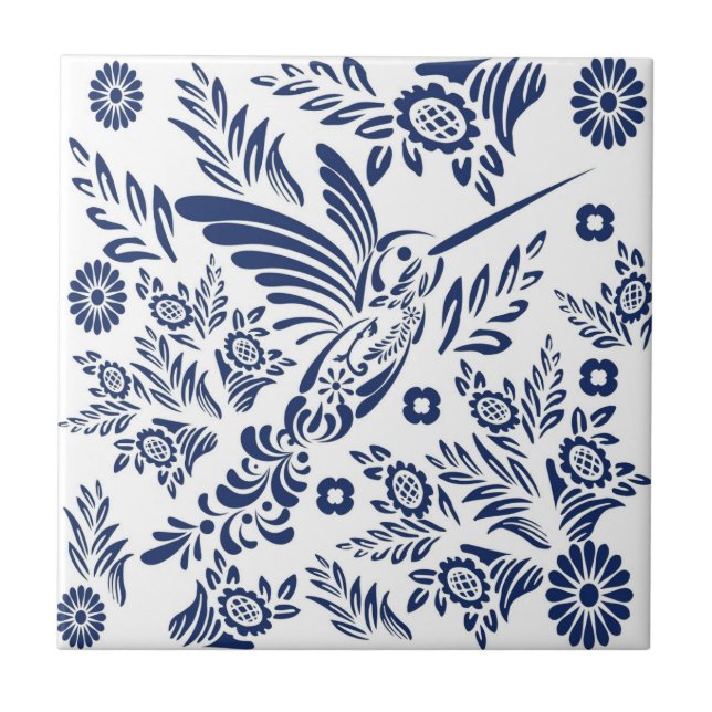 Blue & White Hummingbird Mexicano Talavera (Frente)