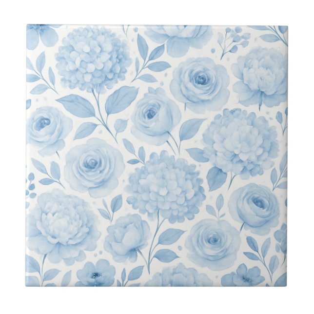 Blue White Watercolor Floral Pattern (Frente)