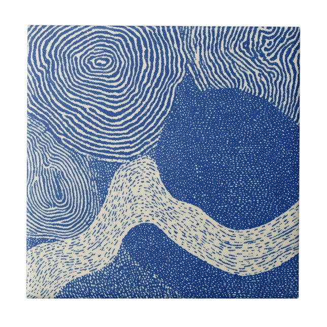 Blue White Woodcut Wave Abstract Pattern (Frente)