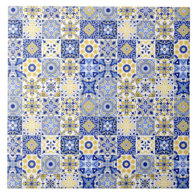 blue& white yellow Portuguese Azulejo pattern  (Frente)