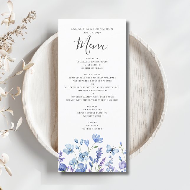 Blue Wildflower Floral Wedding Menu Flat (Criador carregado)