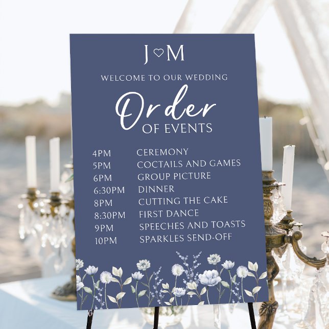 Blue wildflower Order of events Wedding poster (Criador carregado)