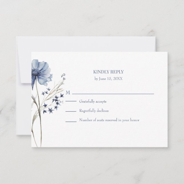 Blue Wildflower RSVP Card with Addressed Back (Frente)